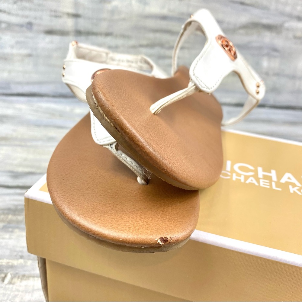 Michael Michael Kors White Thong Sandal “Sumac” Ankle Strap Rose Gold In Box 4M - Picture 16 of 16